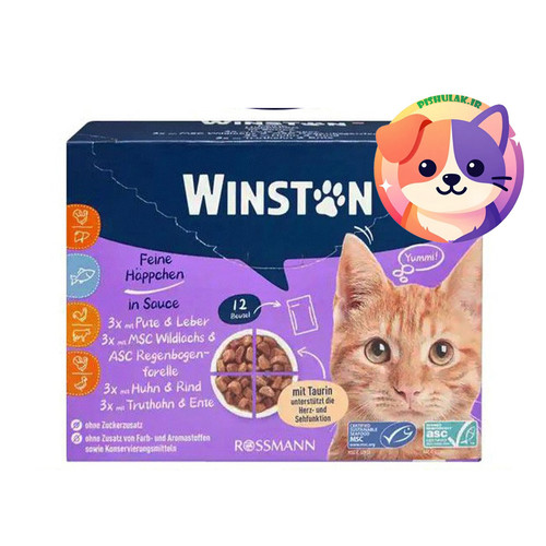 پوچ گربه وینستون Winston Meal Pack چهار طعم - بسته ۱۲ عددی