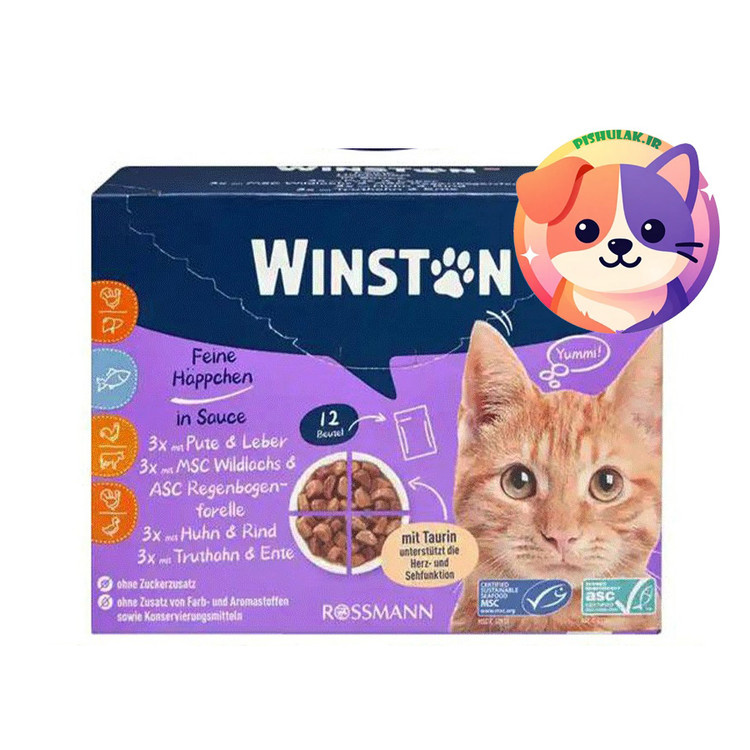 پوچ گربه وینستون Winston Meal Pack چهار طعم - بسته ۱۲ عددی